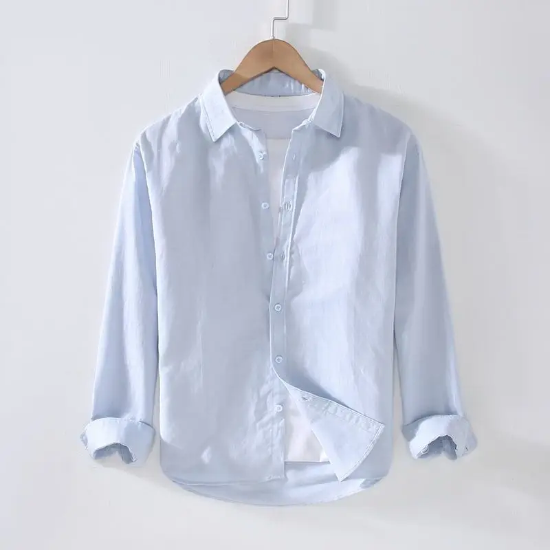 Men's Cream Linen Button-Up Shirt - Image 4