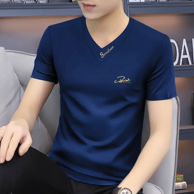 Men V-Neck Short Sleeve T-Shirt Black - Image 7