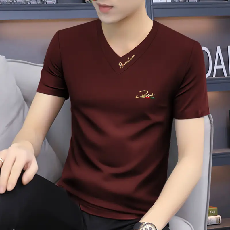 Men V-Neck Short Sleeve T-Shirt Black - Image 8