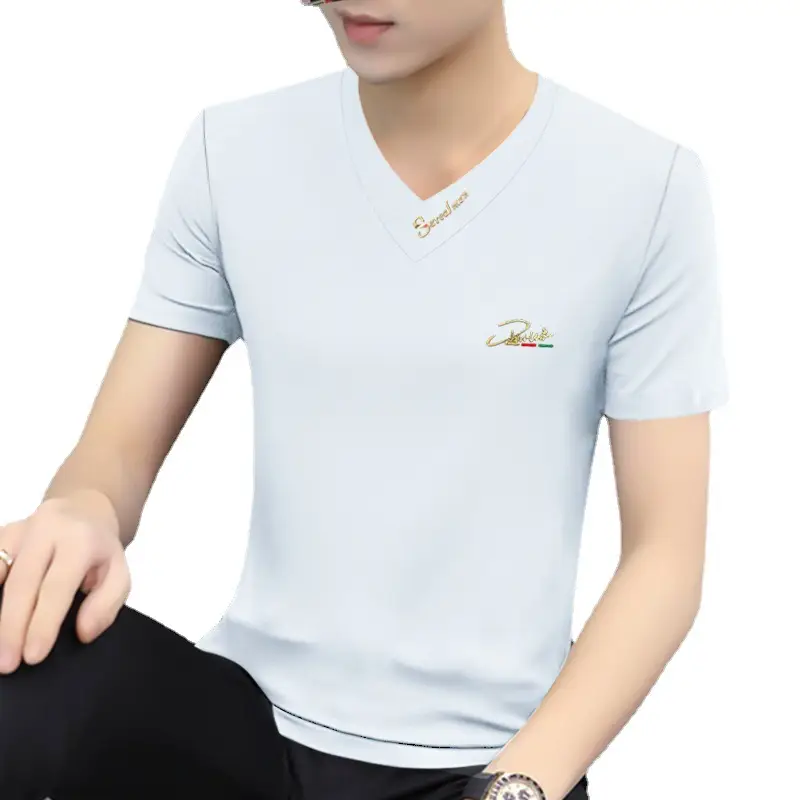 Men V-Neck Short Sleeve T-Shirt Black - Image 10