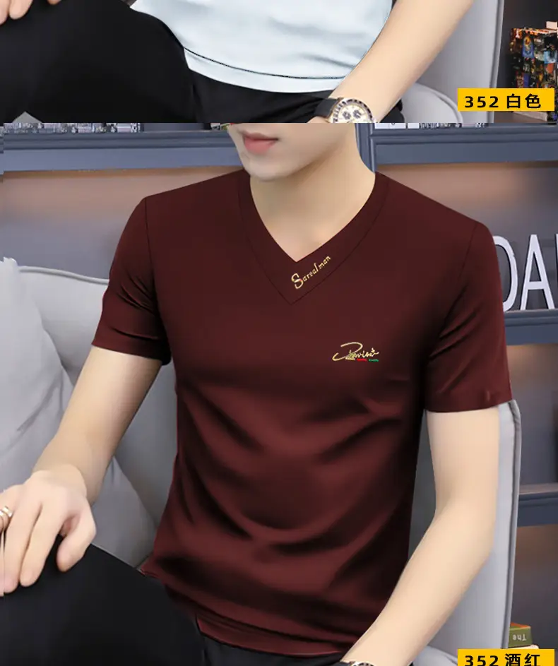 Men V-Neck Short Sleeve T-Shirt Black — feature 10