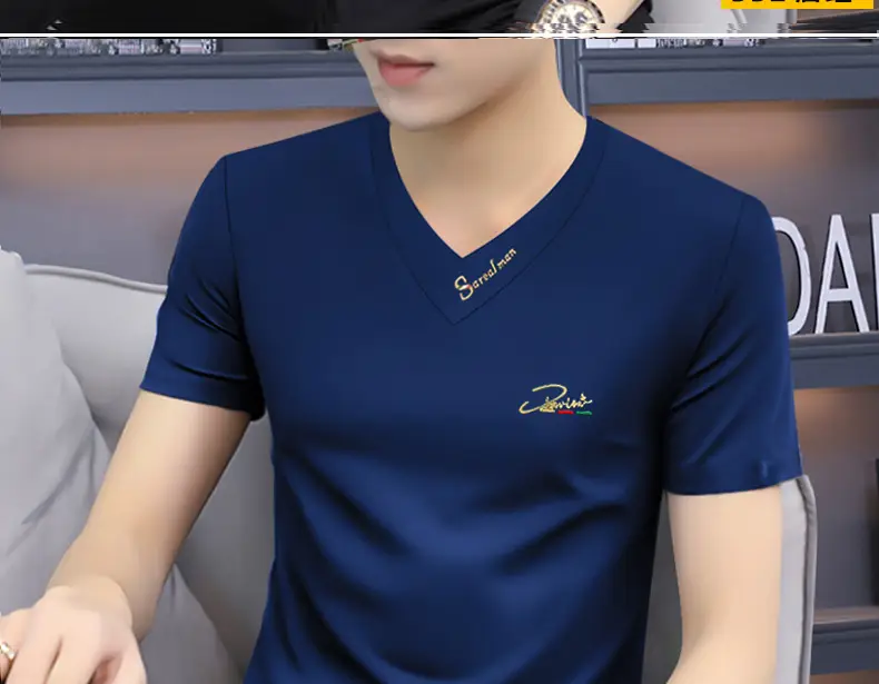 Men V-Neck Short Sleeve T-Shirt Black — feature 11