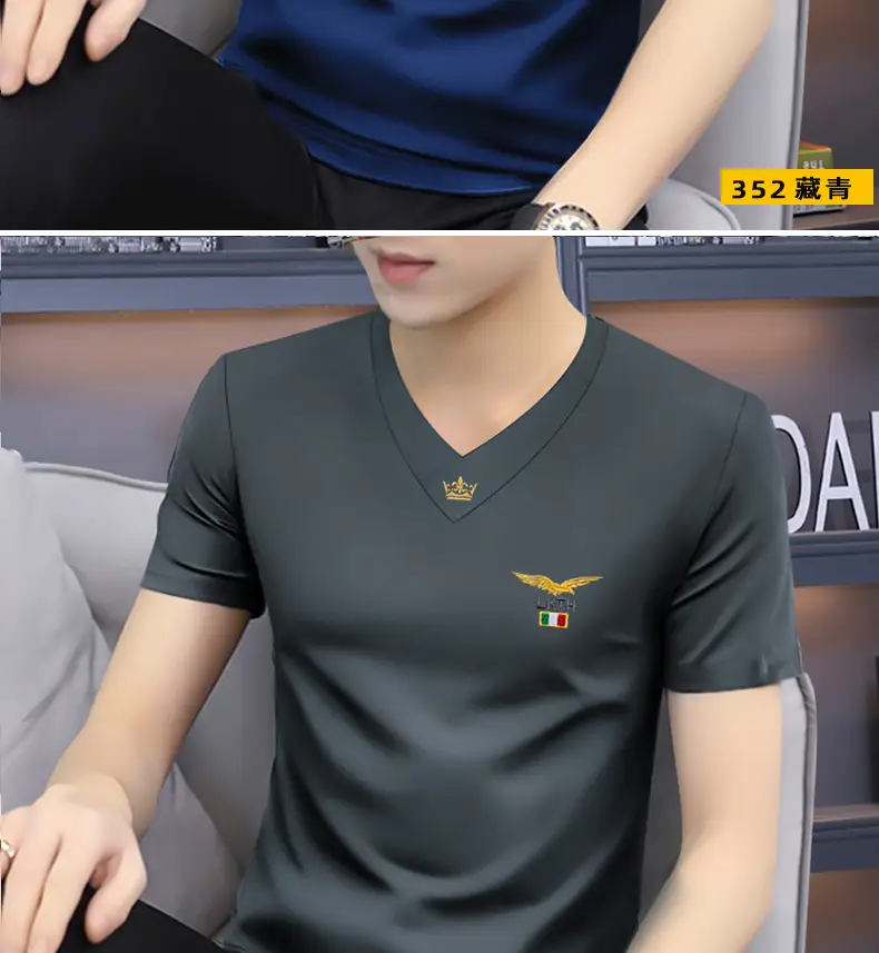 Men V-Neck Short Sleeve T-Shirt Black — feature 12