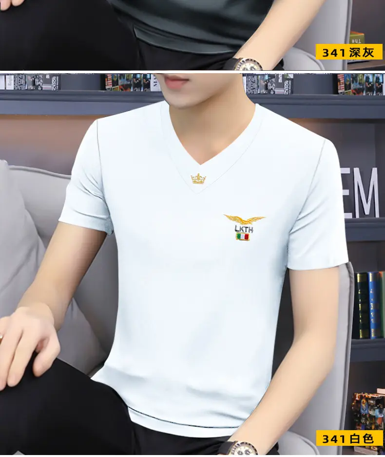 Men V-Neck Short Sleeve T-Shirt Black — feature 13