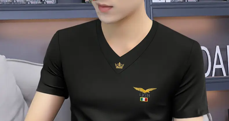 Men V-Neck Short Sleeve T-Shirt Black — feature 14