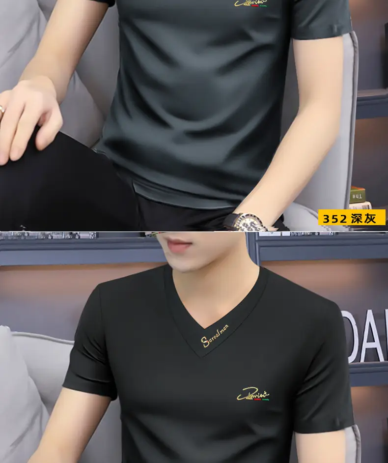 Men V-Neck Short Sleeve T-Shirt Black — feature 8