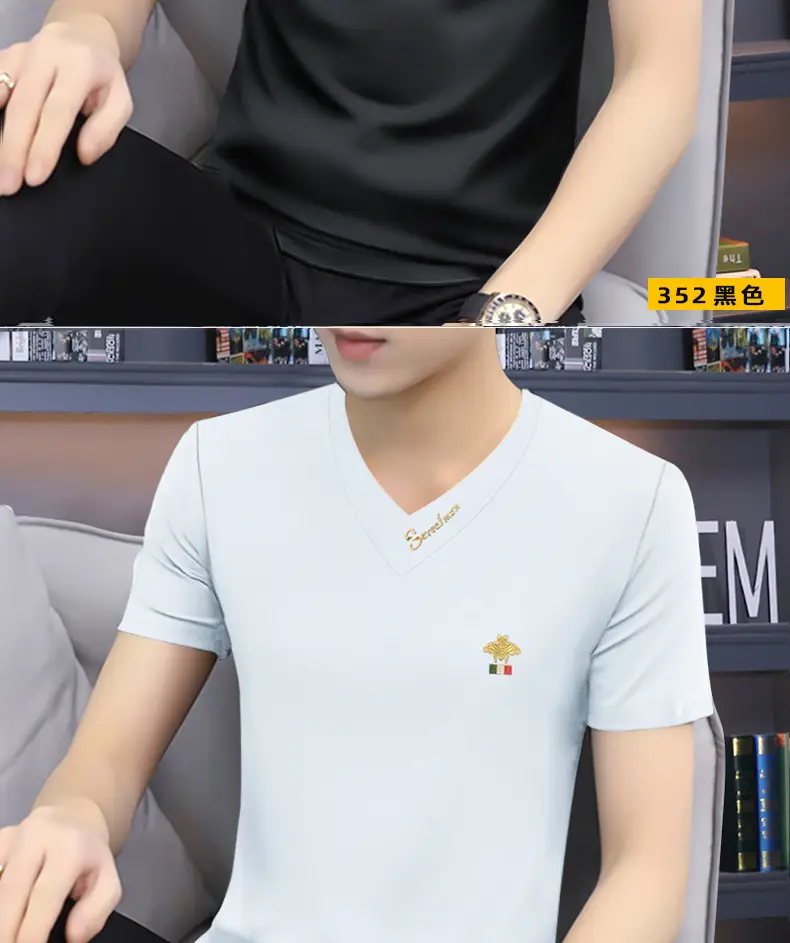 Men V-Neck Short Sleeve T-Shirt Black — feature 9
