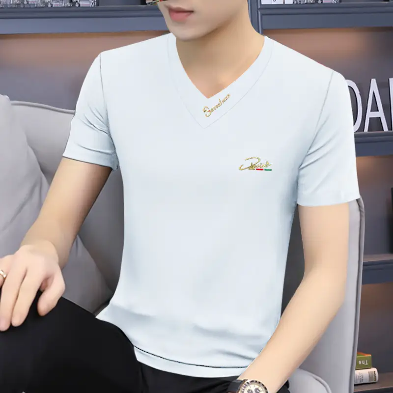 Men V-Neck Short Sleeve T-Shirt Black - Image 2