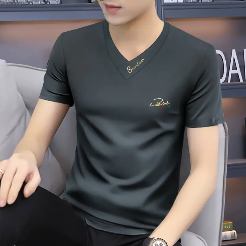 Men V-Neck Short Sleeve T-Shirt Black - Image 3