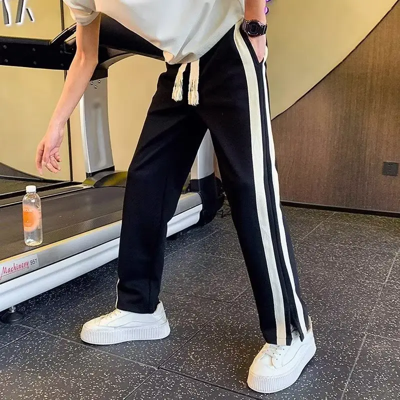 Men Korean Style Loose Casual Pants Black White Stripes - Image 3