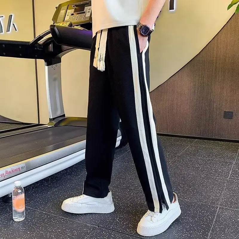 Men Korean Style Loose Casual Pants Black White Stripes - Image 4