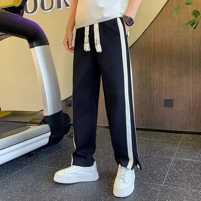 Men Korean Style Loose Casual Pants Black White Stripes - Image 5