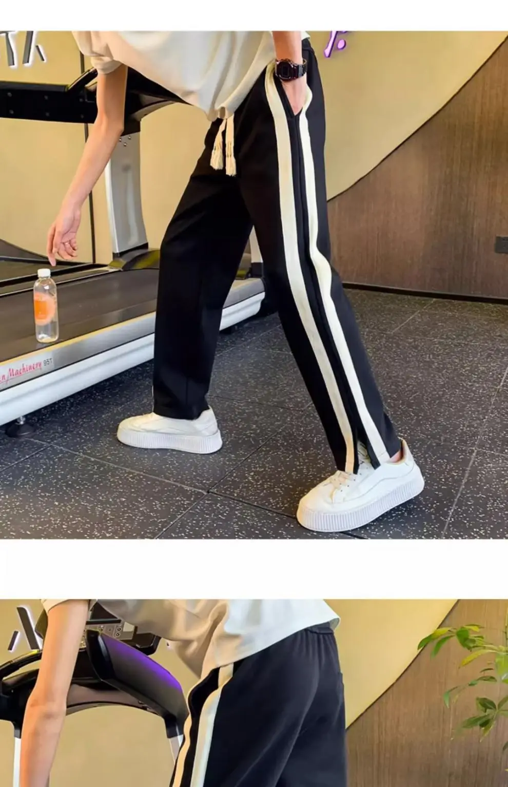 Men Korean Style Loose Casual Pants Black White Stripes — feature 10