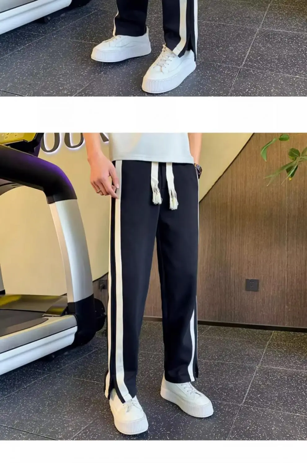 Men Korean Style Loose Casual Pants Black White Stripes — feature 6
