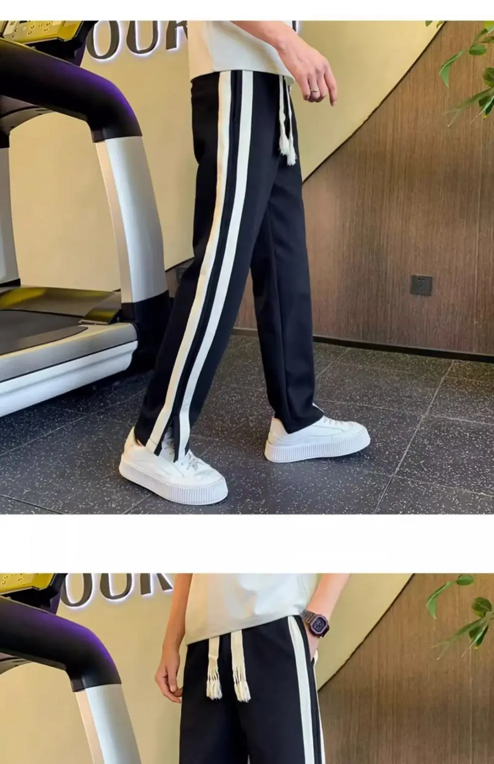 Men Korean Style Loose Casual Pants Black White Stripes — feature 7