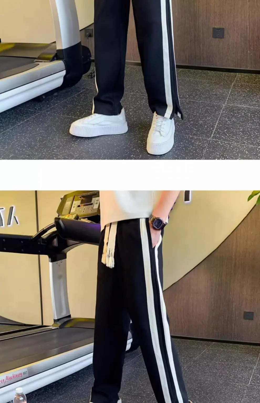 Men Korean Style Loose Casual Pants Black White Stripes — feature 8