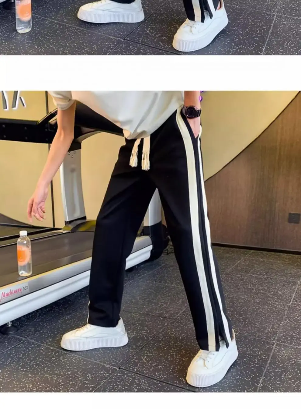 Men Korean Style Loose Casual Pants Black White Stripes — feature 9
