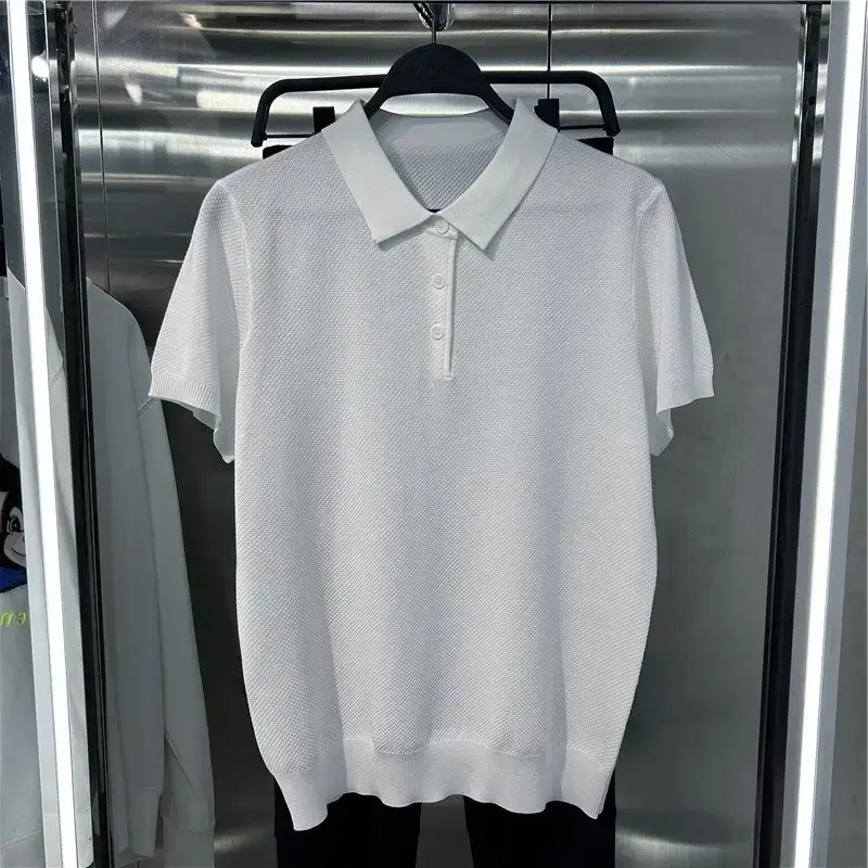 Men's Knitted Polo T-Shirt Yellow 2023 Summer - Image 5