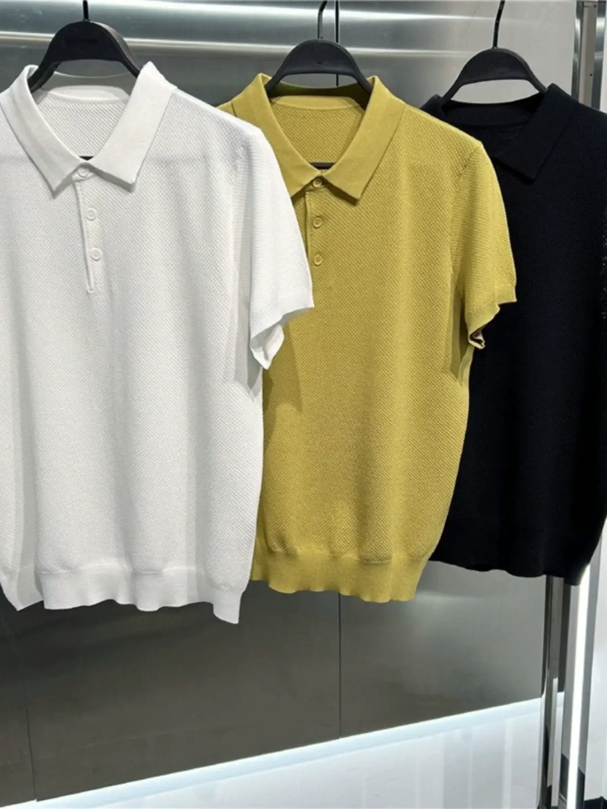 Men's Knitted Polo T-Shirt Yellow 2023 Summer — feature 12