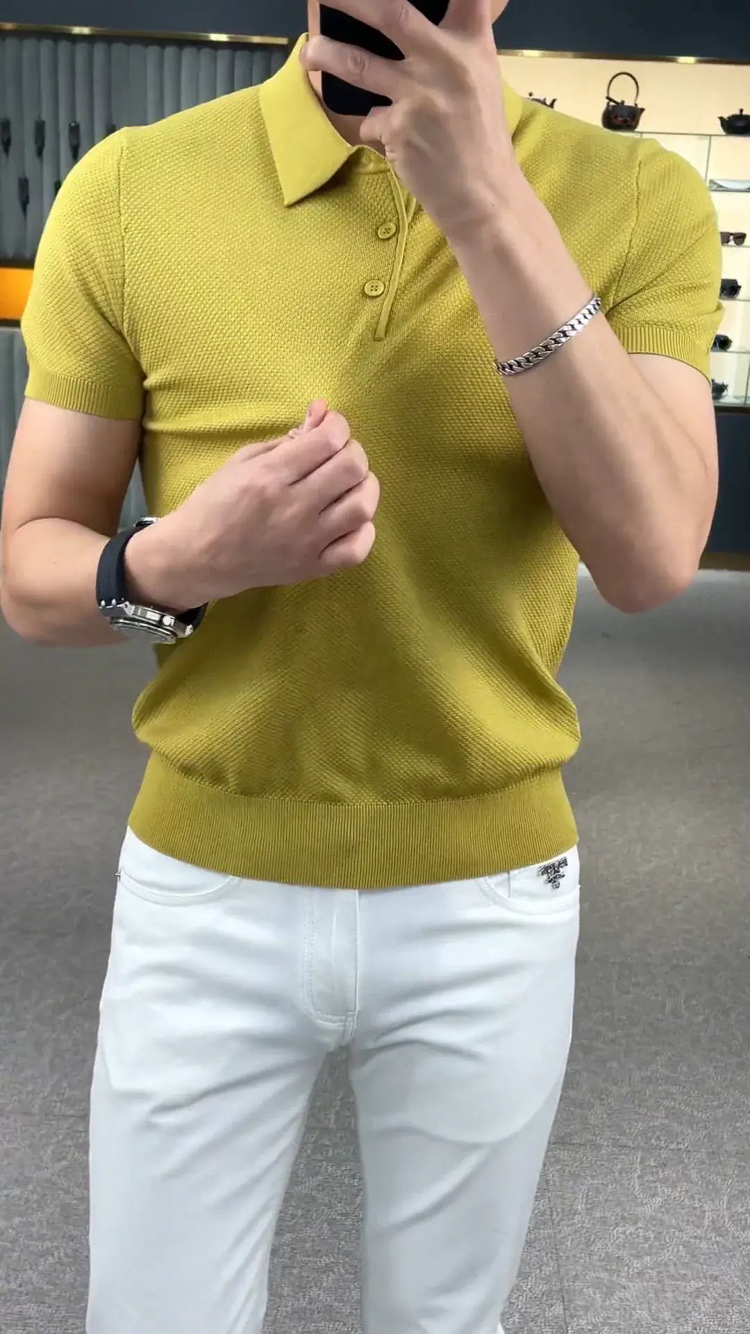Men's Knitted Polo T-Shirt Yellow 2023 Summer — feature 3