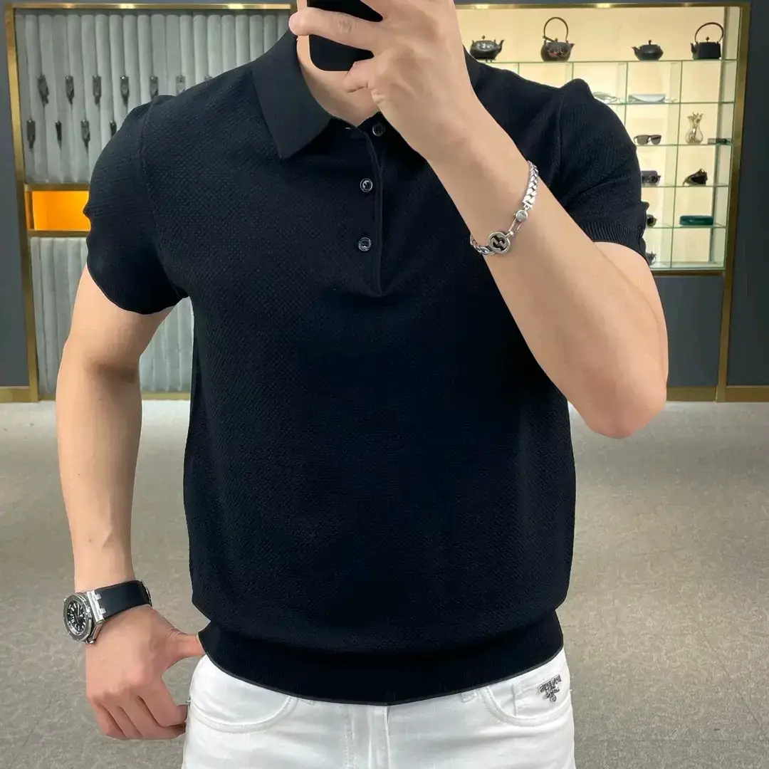 Men's Knitted Polo T-Shirt Yellow 2023 Summer — feature 4