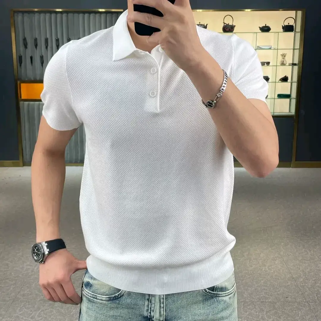 Men's Knitted Polo T-Shirt Yellow 2023 Summer — feature 5