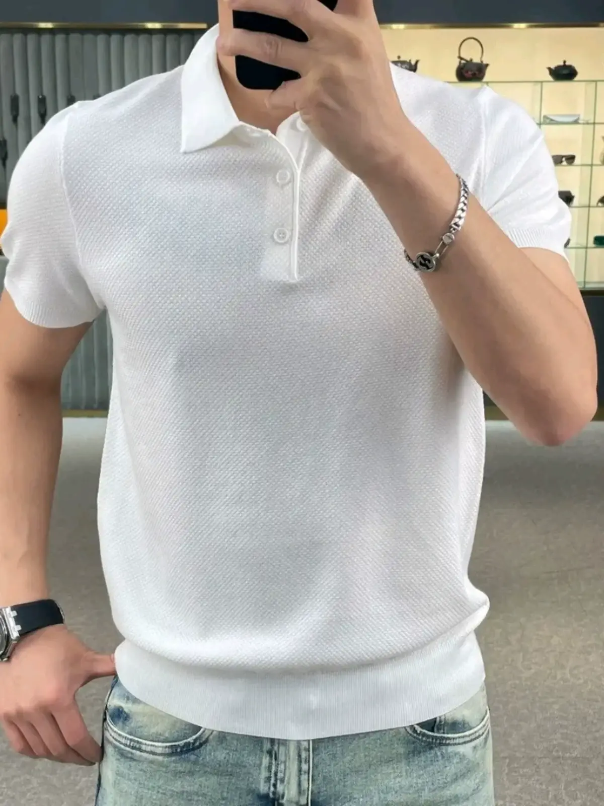 Men's Knitted Polo T-Shirt Yellow 2023 Summer — feature 6