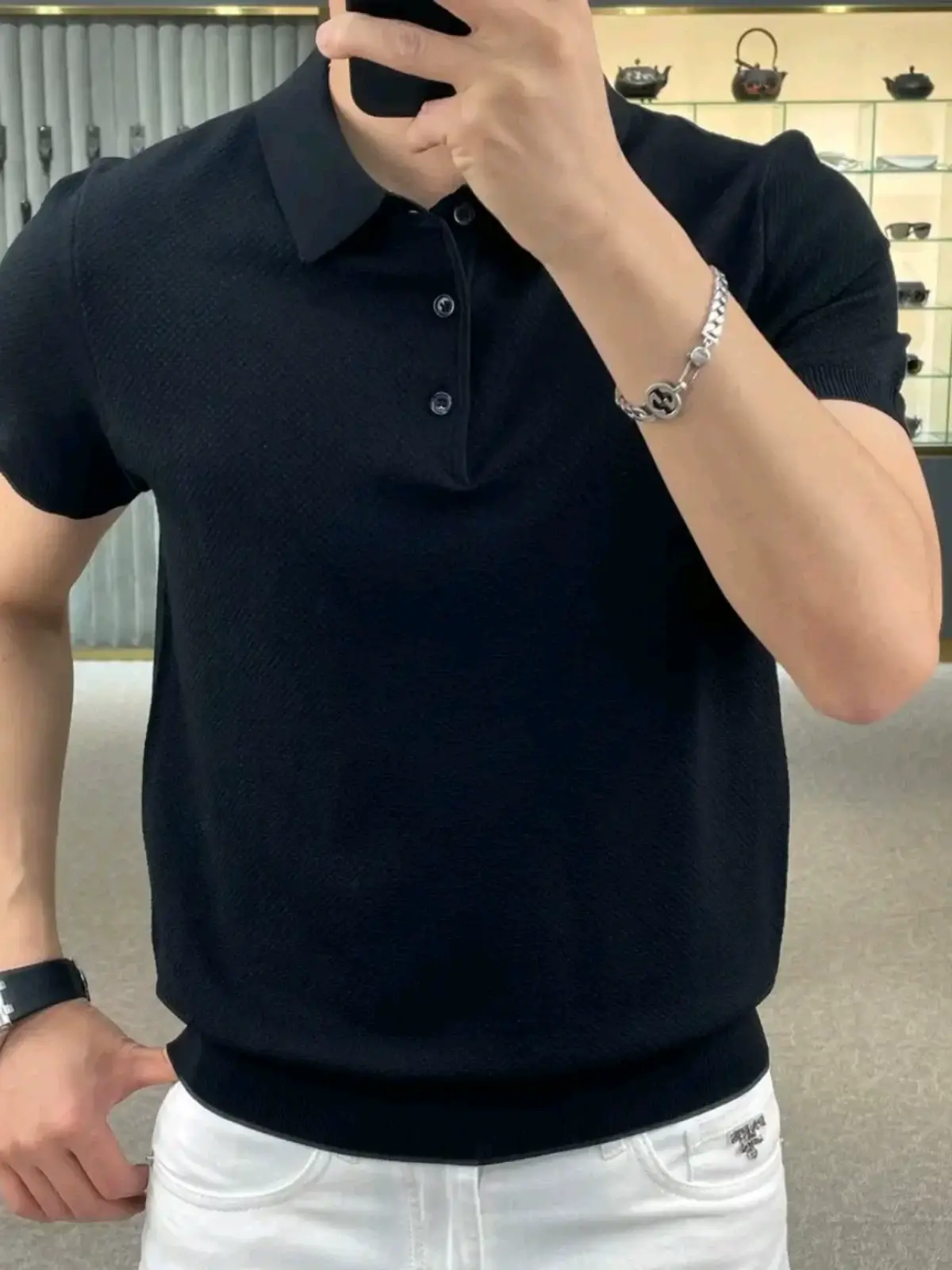 Men's Knitted Polo T-Shirt Yellow 2023 Summer — feature 8
