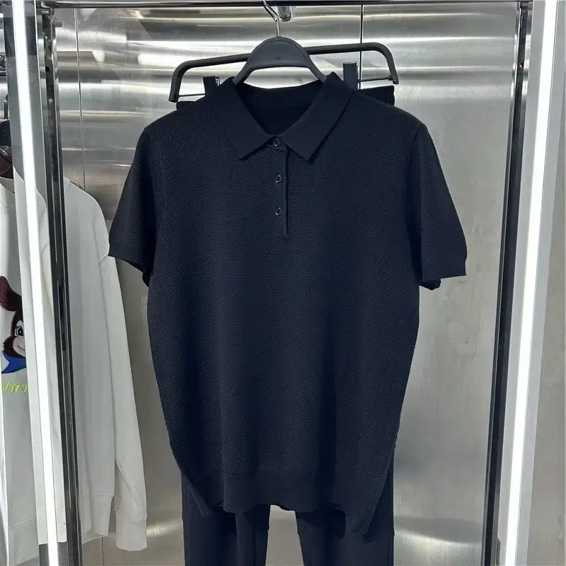 Men's Knitted Polo T-Shirt Yellow 2023 Summer - Image 3