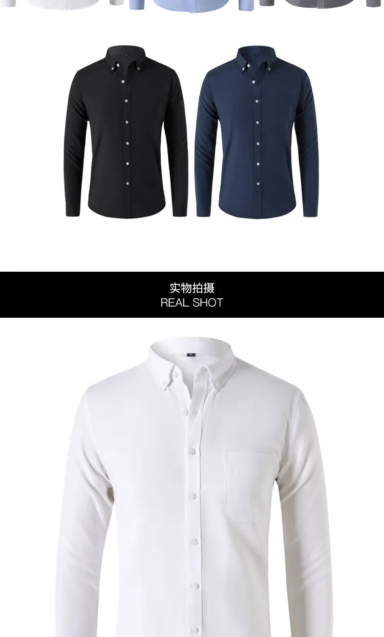 Men's Black Oxford Fabric Long Sleeve Shirt 2025 — feature 2