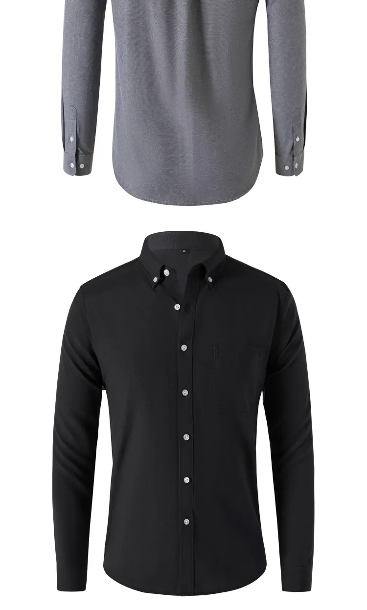 Men's Black Oxford Fabric Long Sleeve Shirt 2025 — feature 6