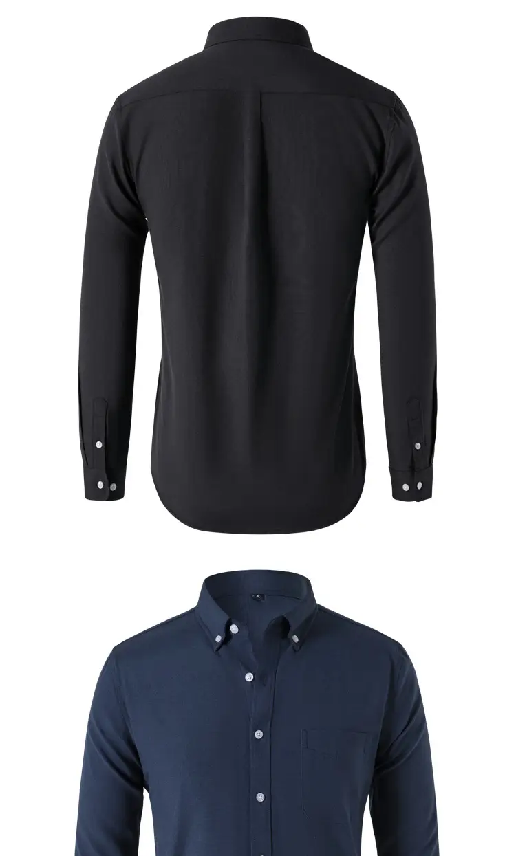 Men's Black Oxford Fabric Long Sleeve Shirt 2025 — feature 7