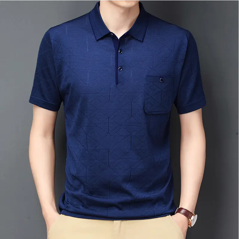 Men Navy Blue Polo T-Shirt Short Sleeve Casual