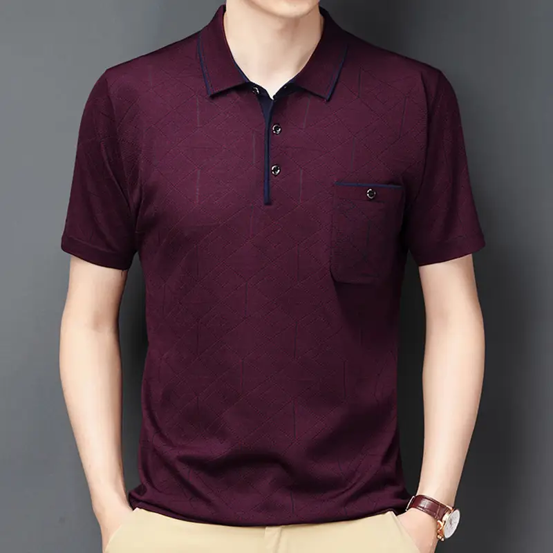 Men Navy Blue Polo T-Shirt Short Sleeve Casual