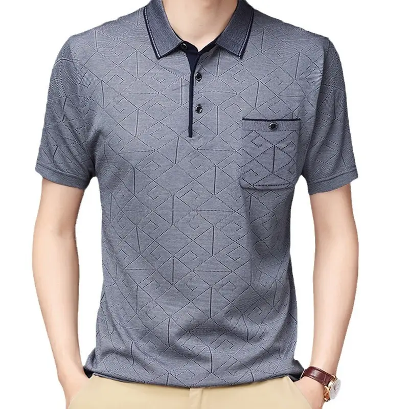 Men Navy Blue Polo T-Shirt Short Sleeve Casual