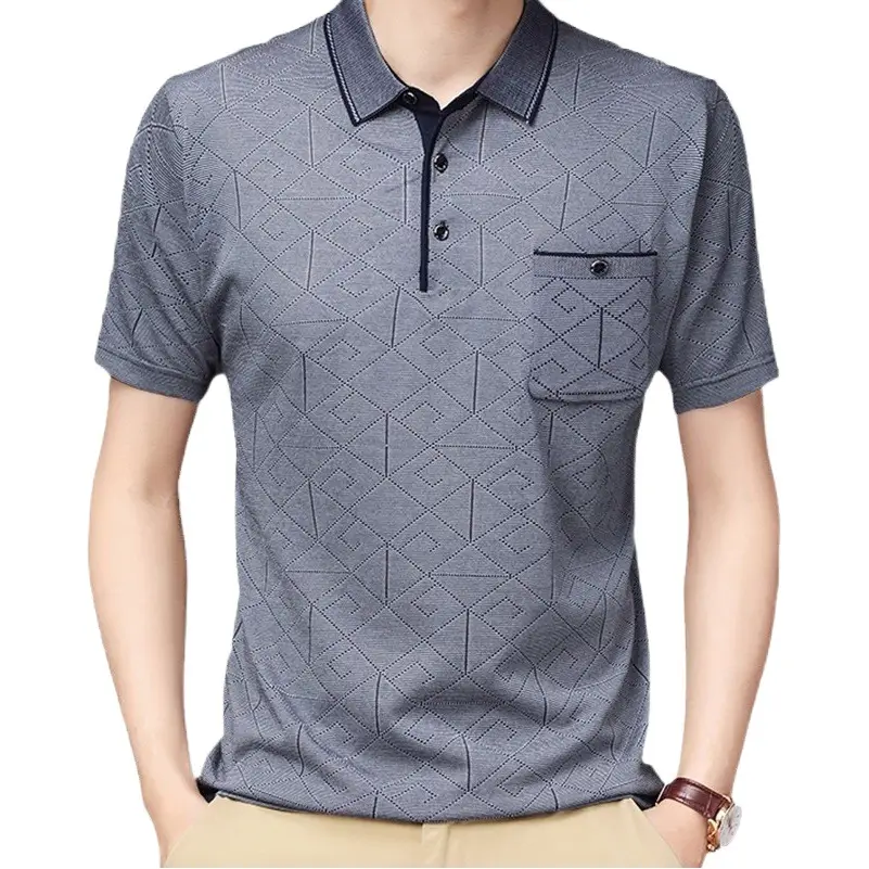 Men Navy Blue Polo T-Shirt Short Sleeve Casual