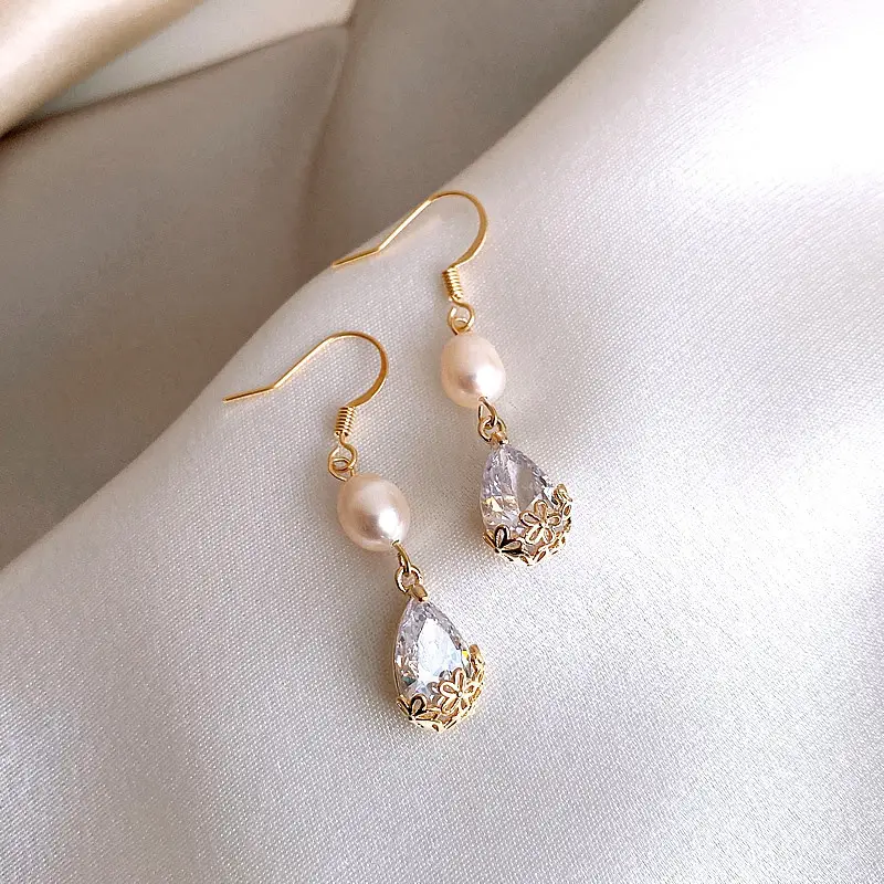 Rice Capsule Pearl Zircon Drop Earrings for Women - Image 4