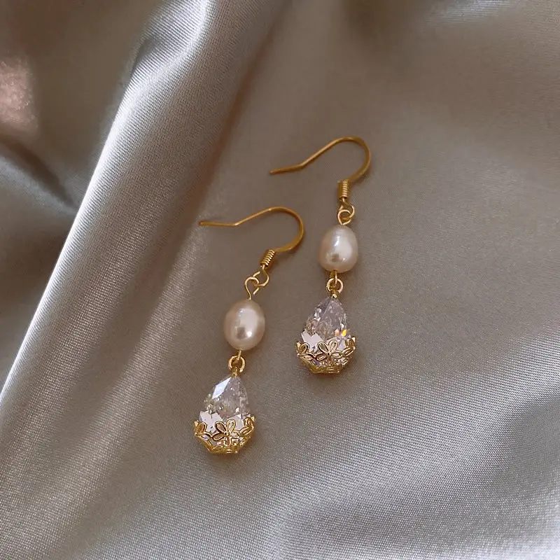 Rice Capsule Pearl Zircon Drop Earrings for Women — feature 8