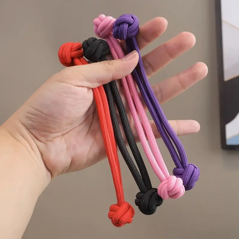 Pink Knotted Rubber Hair Band Double Head Rope — feature 31
