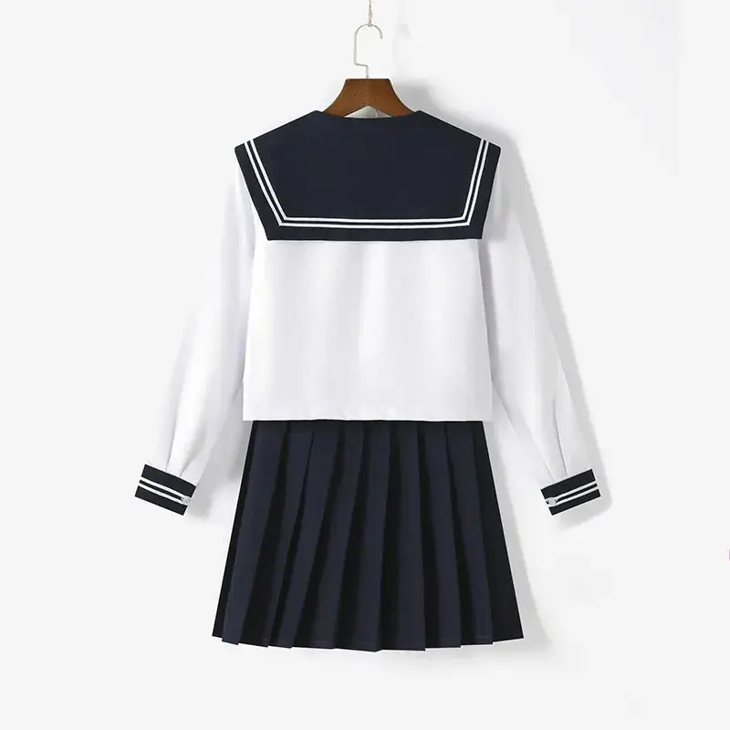 Japanese JK Uniform Sailor Shirt with Bow Collar White Blue - Image 2