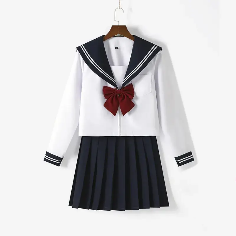 Japanese JK Uniform Sailor Shirt with Bow Collar White Blue - Image 3