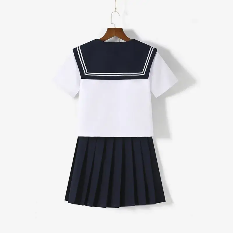 Japanese JK Uniform Sailor Shirt with Bow Collar White Blue - Image 4