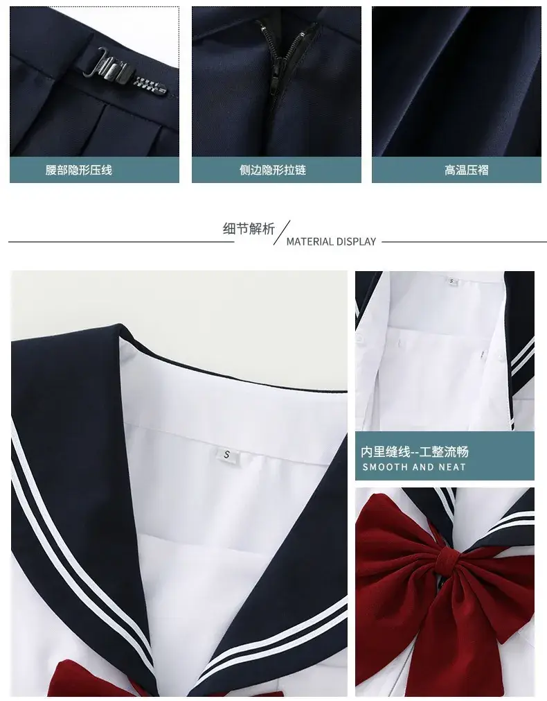 Japanese JK Uniform Sailor Shirt with Bow Collar White Blue — feature 7
