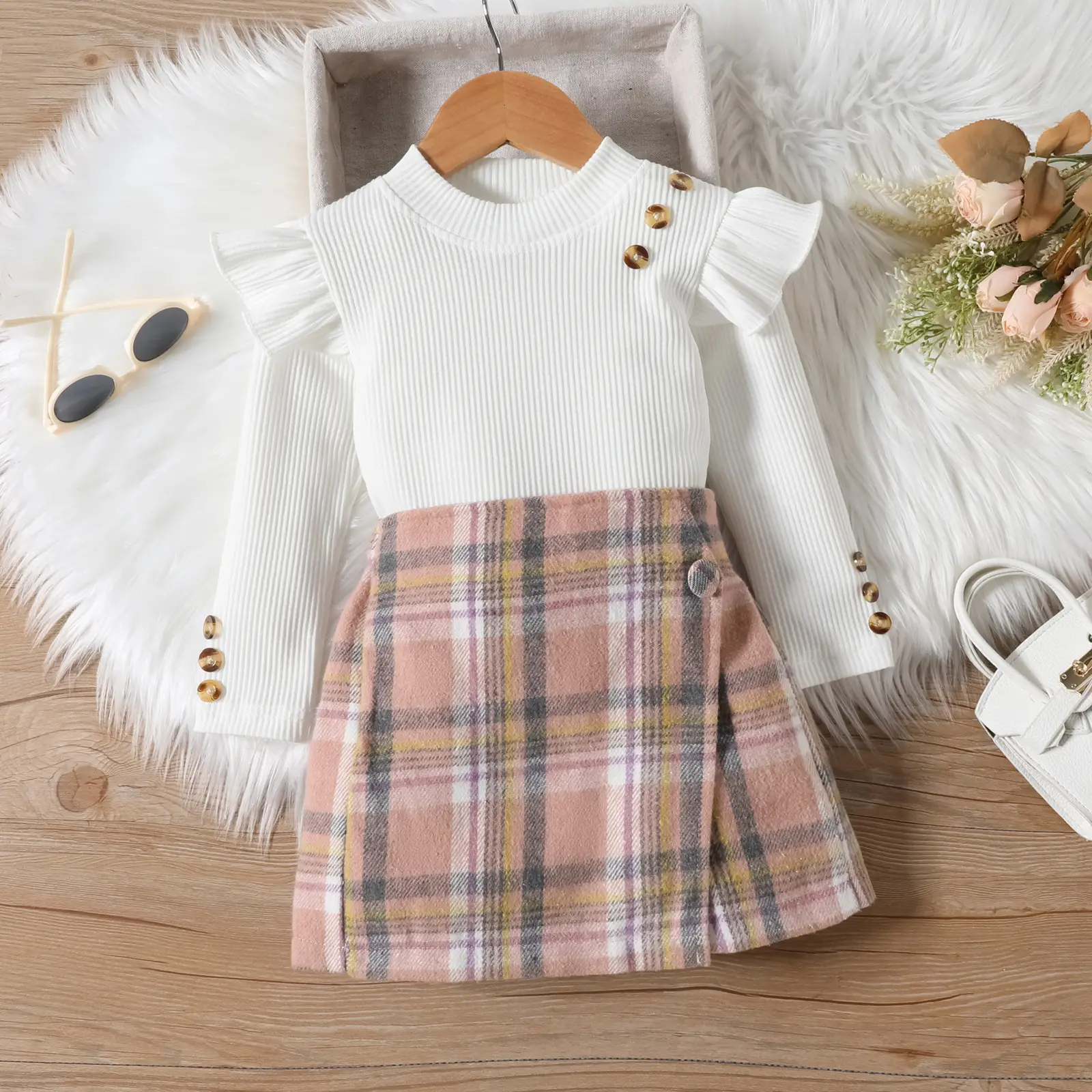 Girls Plaid Skirt Set Red Long Sleeve Winter - Image 8