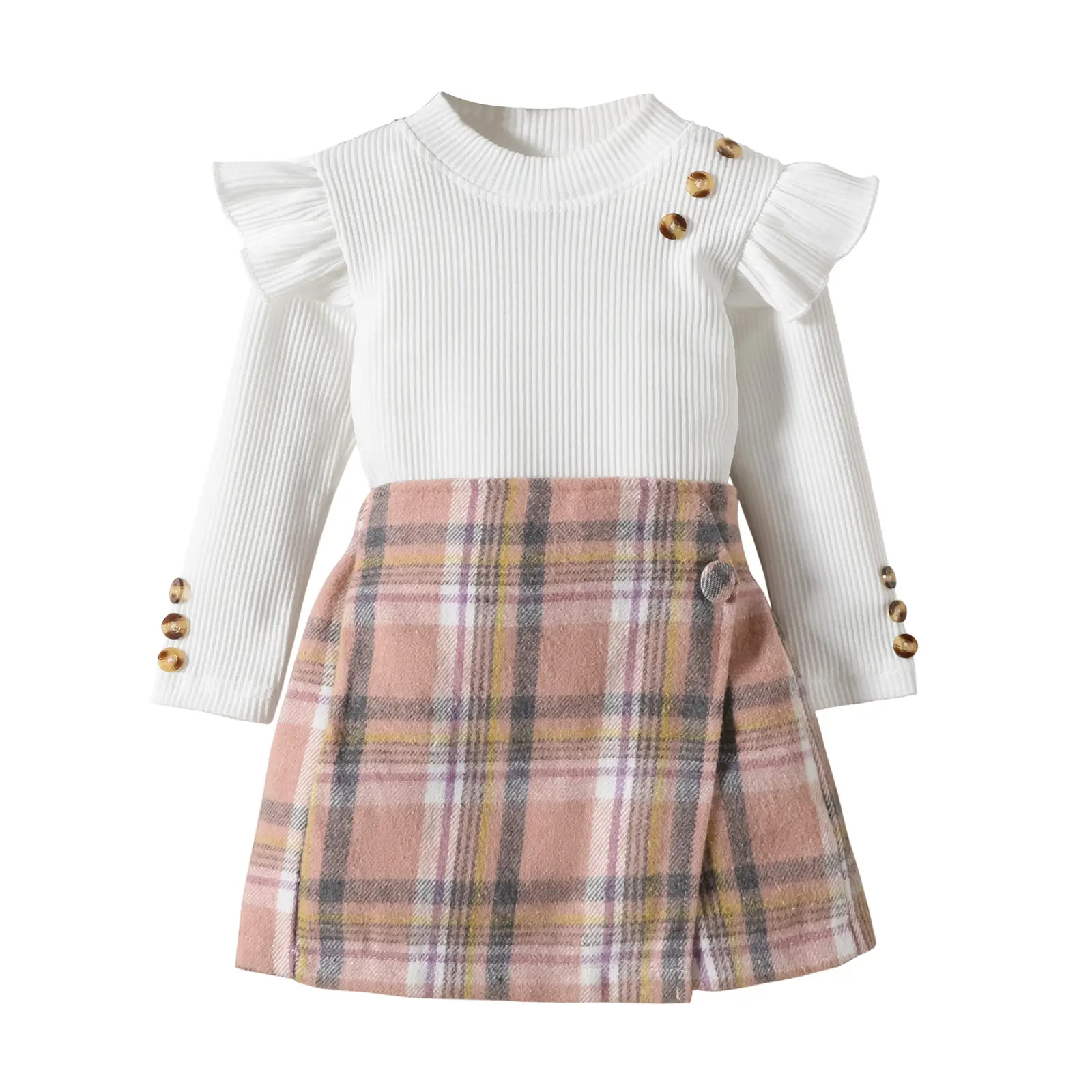Girls Plaid Skirt Set Red Long Sleeve Winter - Image 10