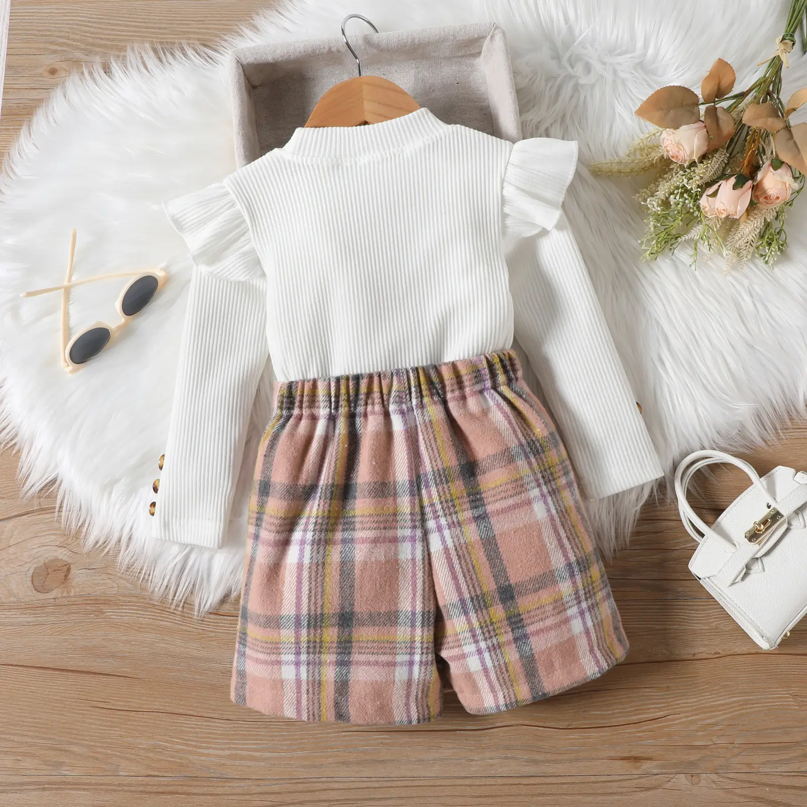 Girls Plaid Skirt Set Red Long Sleeve Winter — feature 6