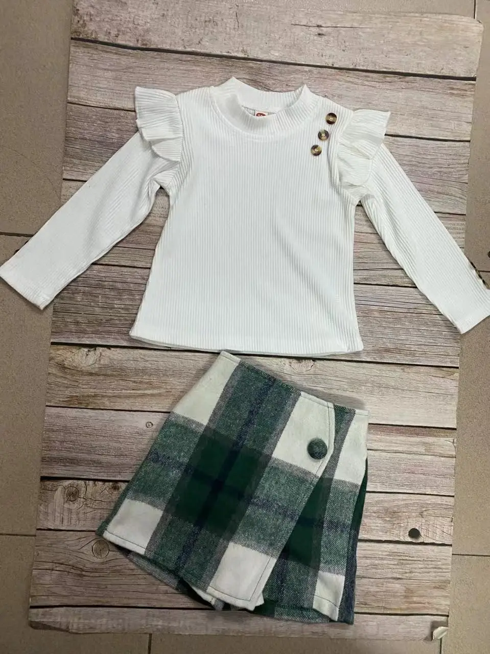 Girls Plaid Skirt Set Red Long Sleeve Winter - Image 5