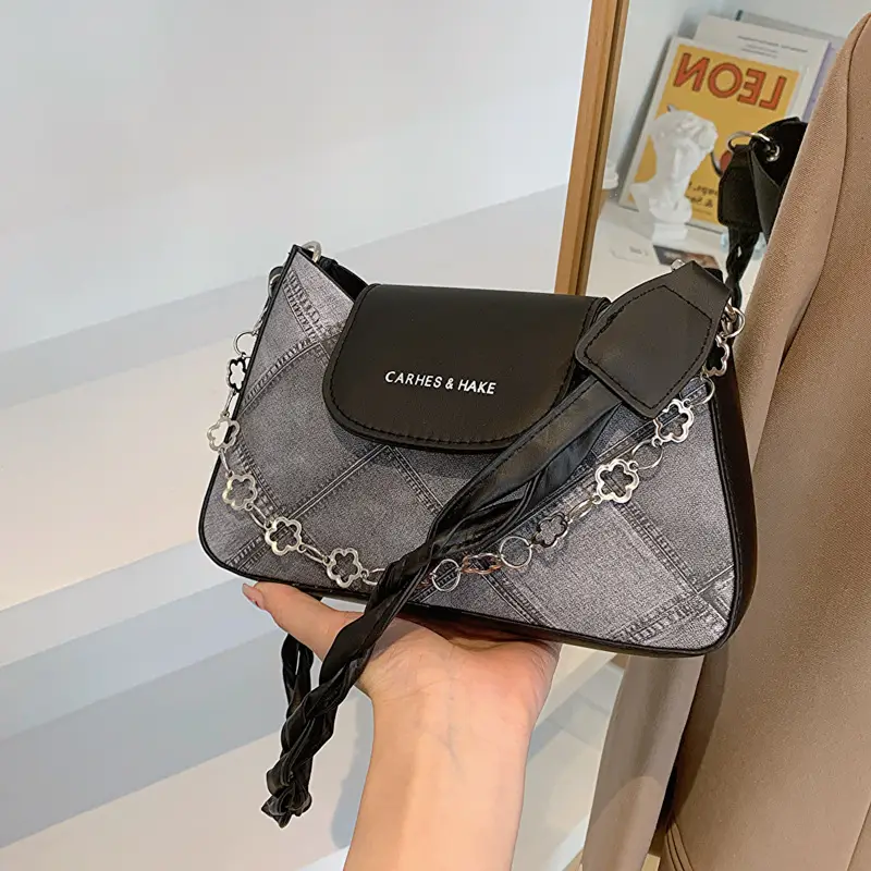 Light Blue Square Shoulder Bag with Tassel Chain - Image 6