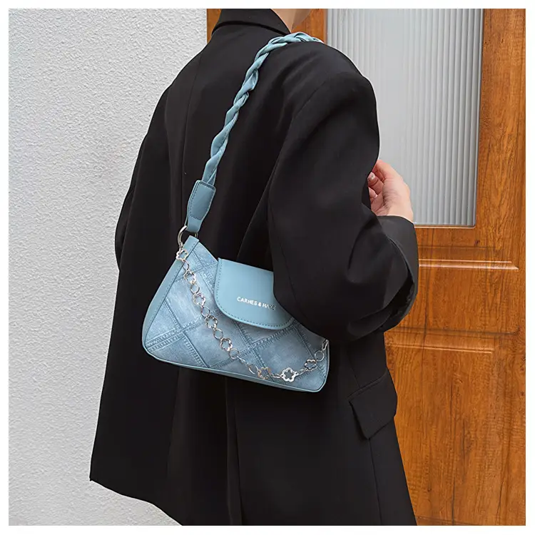 Light Blue Square Shoulder Bag with Tassel Chain — feature 13