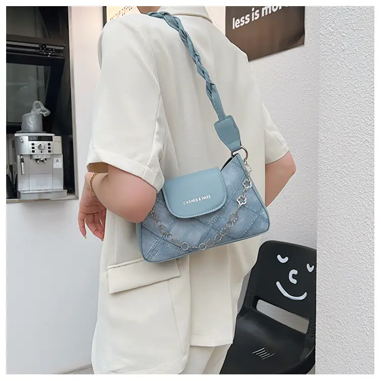 Light Blue Square Shoulder Bag with Tassel Chain — feature 15